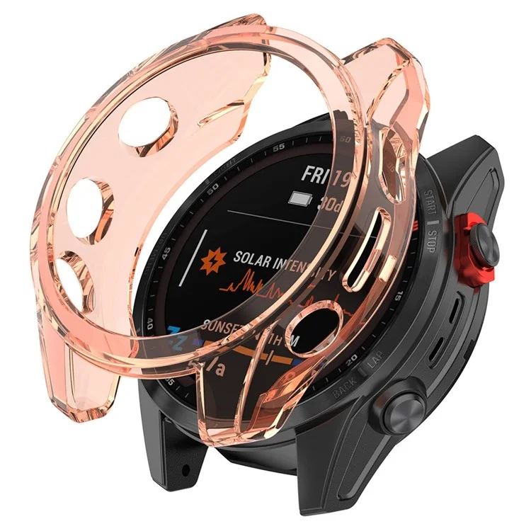 Para Garmin Fenix ​​7s/7s Solar/7s Sapphire Solar Transparent Watch Case Frame Anti-srratch Protetive Cover - Rosa Transparente