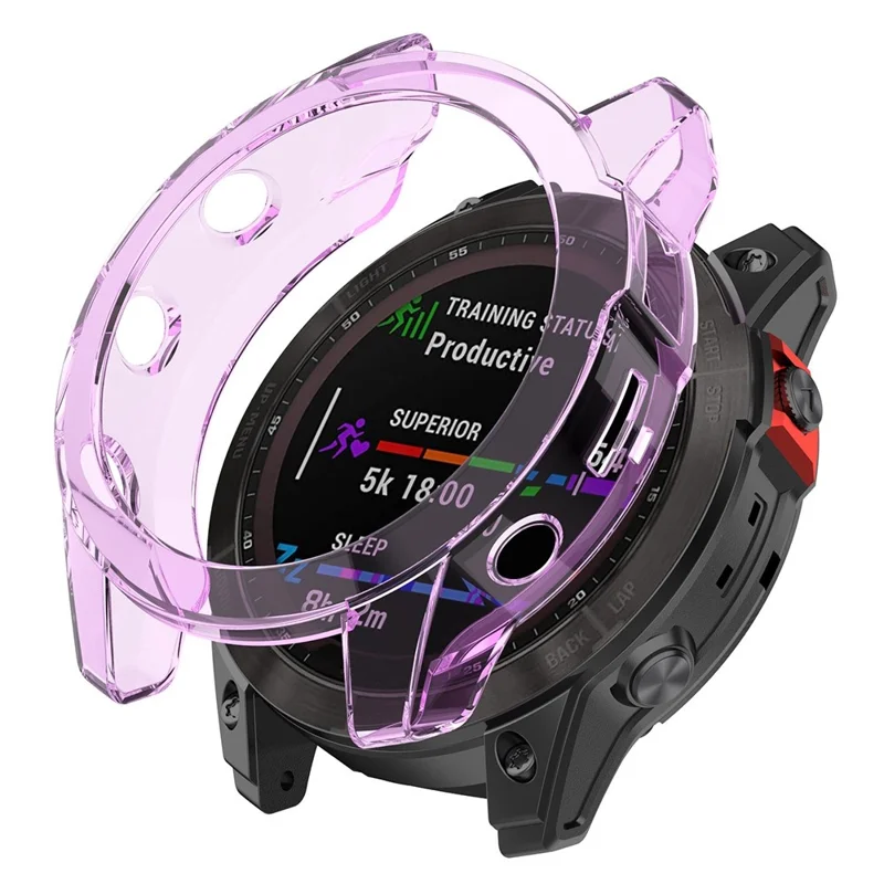 For Garmin Fenix 7X/7X Solar Transparent TPU Watch Case Protective Cover - Transparent Purple