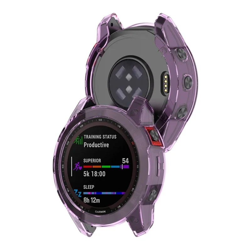 For Garmin Fenix 7X/7X Solar Transparent TPU Watch Case Protective Cover - Transparent Purple
