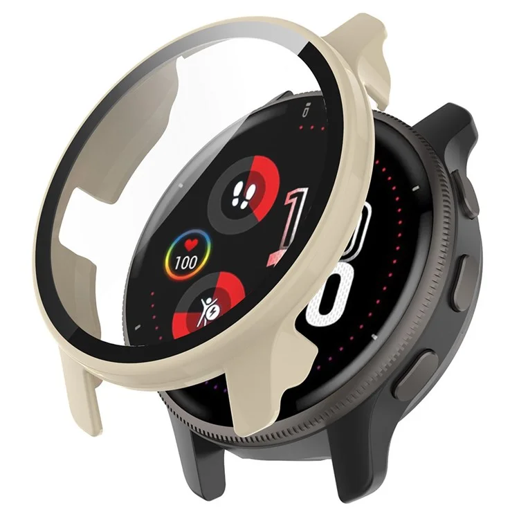 Per Garmin Venu2 Plus Custodia Protettiva in PC Rigido con Protezione Dello Schermo in Vetro Temperato Integrata - Bianco Avorio