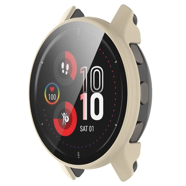 Per Garmin Venu2 Plus Custodia Protettiva in PC Rigido con Protezione Dello Schermo in Vetro Temperato Integrata - Bianco Avorio