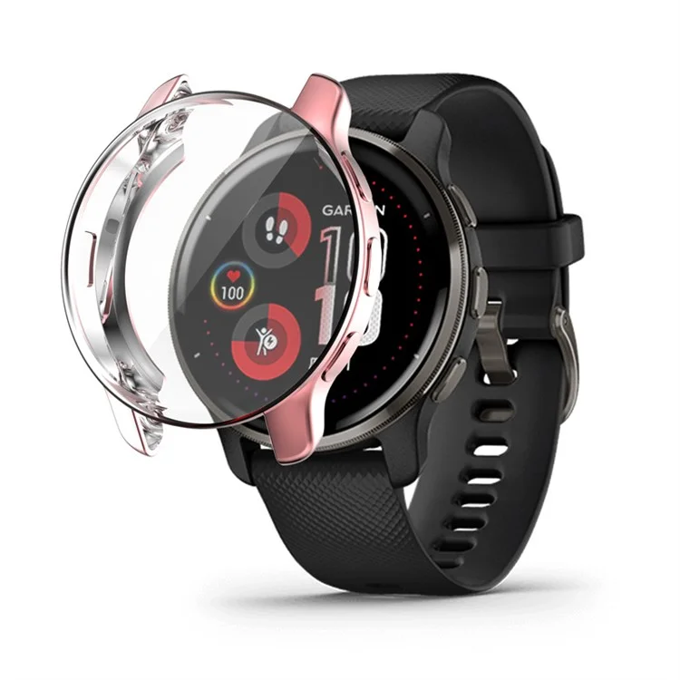 For Garmin Venu 2 Plus Full Coverage 43mm TPU Smart Watch Protective Frame Case - Pink