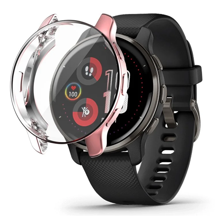 Para Garmin Venu2 Plus Capa Protetora de Moldura Eletrolítica Suave de TPU e Protetor de Tela em Toda a Volta - Rosa