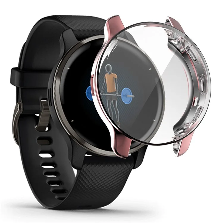Para Garmin Venu2 Plus Capa Protetora de Moldura Eletrolítica Suave de TPU e Protetor de Tela em Toda a Volta - Rosa