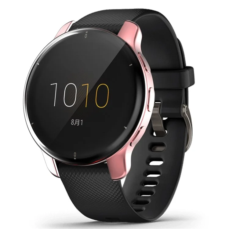 Para Garmin Venu2 Plus Capa Protetora de Moldura Eletrolítica Suave de TPU e Protetor de Tela em Toda a Volta - Rosa