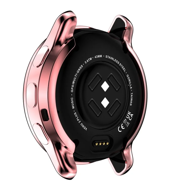 Para Garmin Venu2 Plus Capa Protetora de Moldura Eletrolítica Suave de TPU e Protetor de Tela em Toda a Volta - Rosa