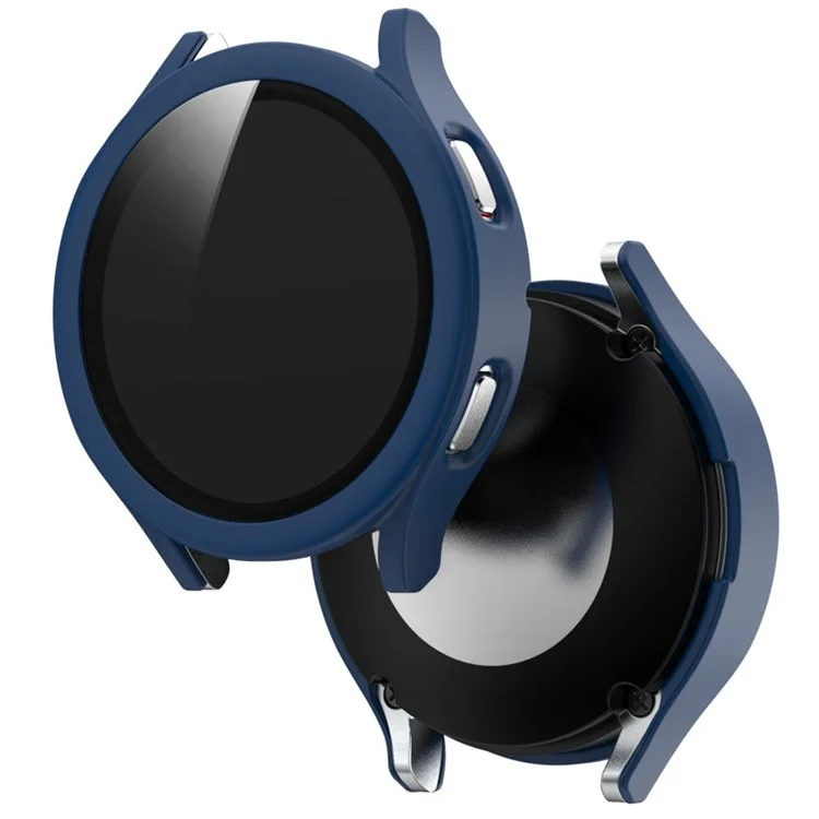 Para Samsung Galaxy Watch4 44mm Anti-Scratch Matte PC Case com Tempered Glass Screen Protector Anti-Drop Smart Watch Cover - Midnight Blue