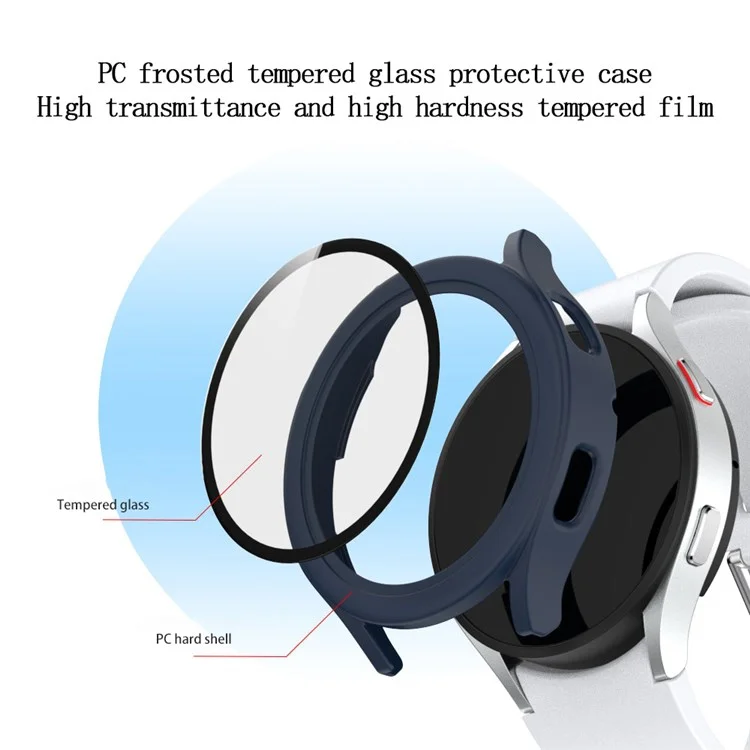 Para Samsung Galaxy Watch4 44mm Anti-Scratch Matte PC Case com Tempered Glass Screen Protector Anti-Drop Smart Watch Cover - Midnight Blue