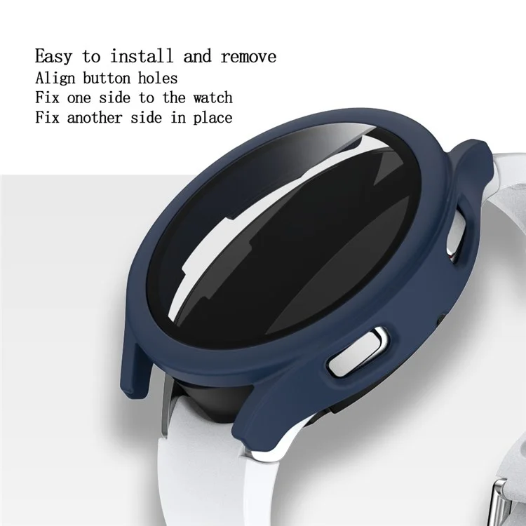 Para Samsung Galaxy Watch4 44mm Anti-Scratch Matte PC Case com Tempered Glass Screen Protector Anti-Drop Smart Watch Cover - Midnight Blue