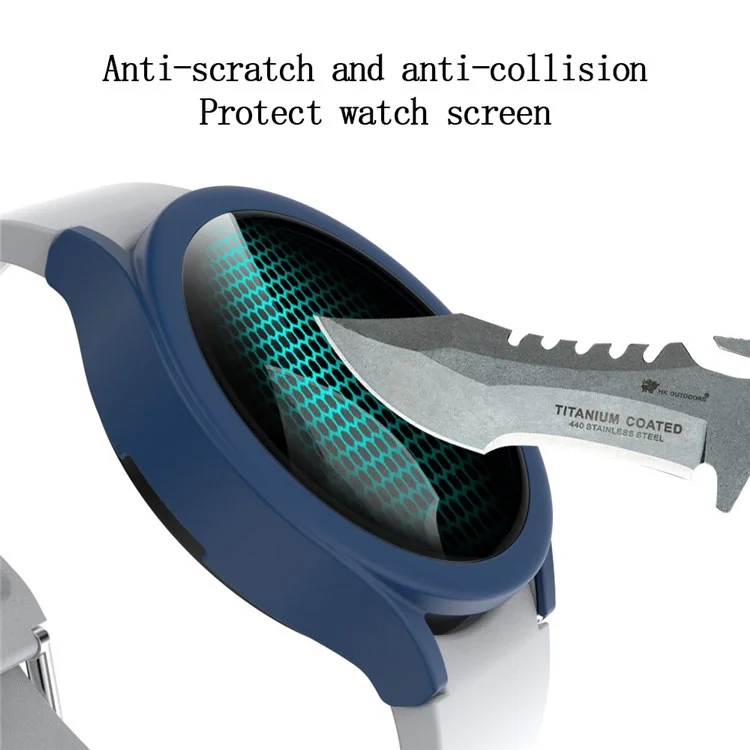 Para Samsung Galaxy Watch4 44mm Anti-Scratch Matte PC Case com Tempered Glass Screen Protector Anti-Drop Smart Watch Cover - Midnight Blue