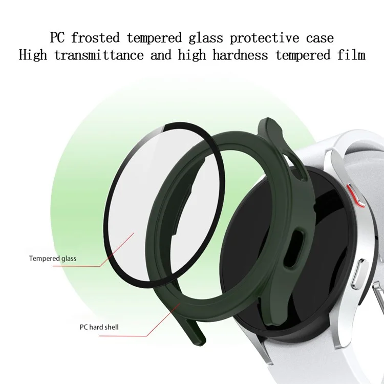 Für Samsung Galaxy Watch4 40 mm Matt Pc-hülle Mit Temperiertem Glasschutzschutz Anti-kratzer-anti-drogen-smart Watch Cover - Mitternacht Grün