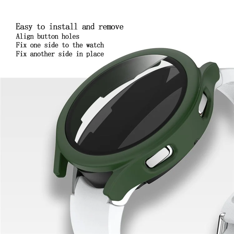 Für Samsung Galaxy Watch4 40 mm Matt Pc-hülle Mit Temperiertem Glasschutzschutz Anti-kratzer-anti-drogen-smart Watch Cover - Mitternacht Grün