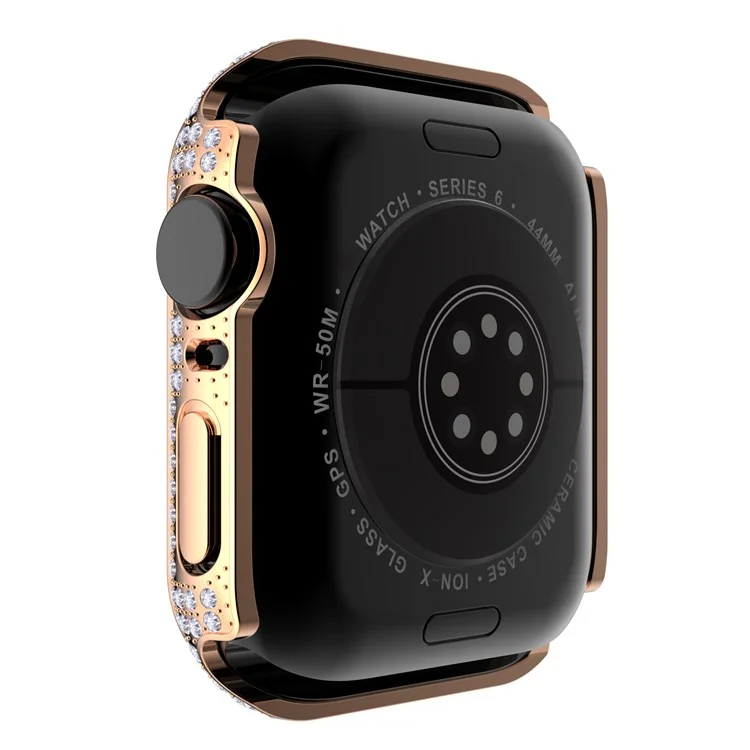 For Apple Watch Series 4 / 5 / 6 44mm / SE 44mm / SE (2022) 44mm Well-protected Anti-scratch Rhinestone Decorated PC Watch Case with Tempered Glass Screen Protector - Rose Gold