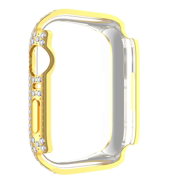 Per Apple Watch Series 9 / 8 / 7 41mm Custodia in PC decorata con cristalli Rhinestone con protezione dello schermo in vetro temperato anti-graffio - Oro