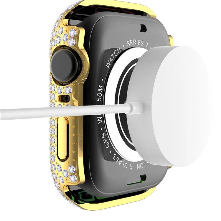 Per Apple Watch Series 9 / 8 / 7 41mm Custodia in PC decorata con cristalli Rhinestone con protezione dello schermo in vetro temperato anti-graffio - Oro