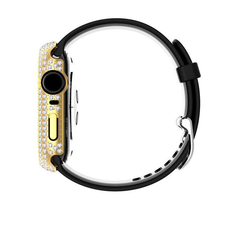 Per Apple Watch Series 9 / 8 / 7 41mm Custodia in PC decorata con cristalli Rhinestone con protezione dello schermo in vetro temperato anti-graffio - Oro