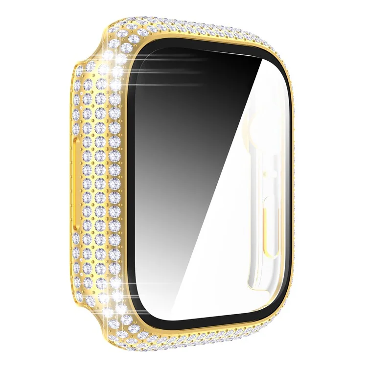 Per Apple Watch Series 9 / 8 / 7 41mm Custodia in PC decorata con cristalli Rhinestone con protezione dello schermo in vetro temperato anti-graffio - Oro