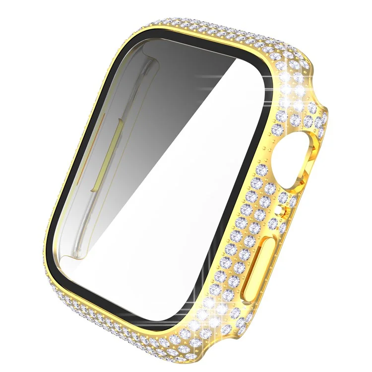 Per Apple Watch Series 9 / 8 / 7 41mm Custodia in PC decorata con cristalli Rhinestone con protezione dello schermo in vetro temperato anti-graffio - Oro