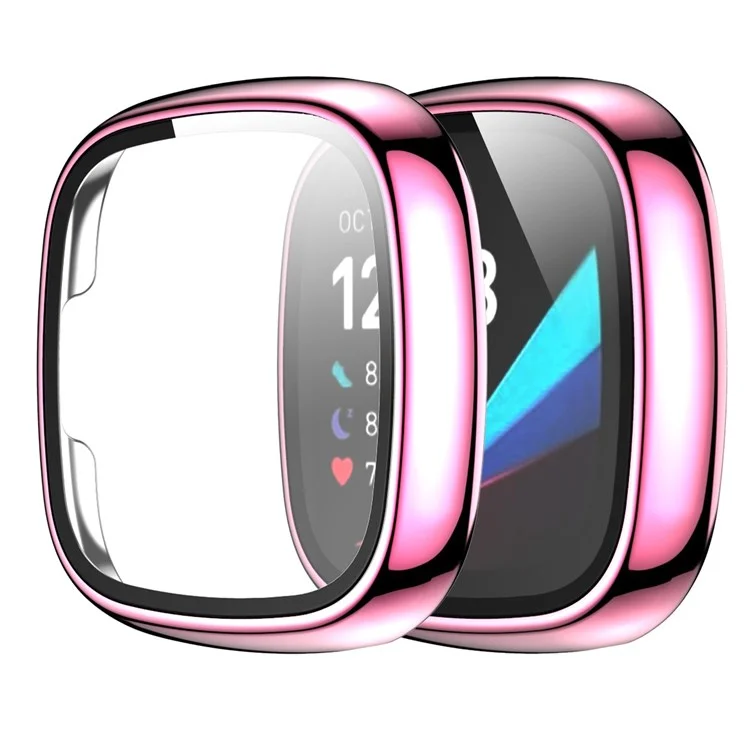 Per Fitbit Versa 3/Sense Custodia rigida in PC placcato e protezione dello schermo in vetro temperato antigraffio - Smartwatch Case - Rosa