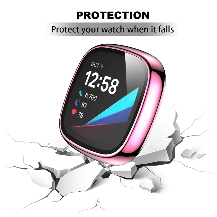 Per Fitbit Versa 3/Sense Custodia rigida in PC placcato e protezione dello schermo in vetro temperato antigraffio - Smartwatch Case - Rosa
