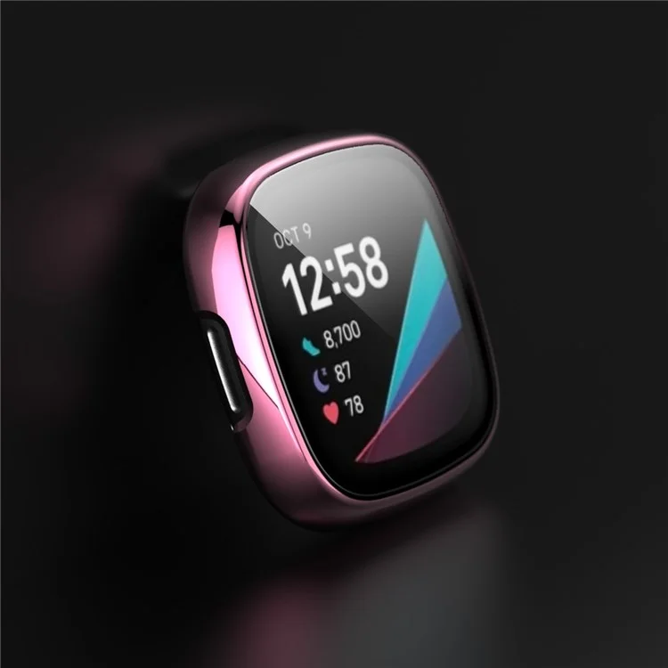 Per Fitbit Versa 3/Sense Custodia rigida in PC placcato e protezione dello schermo in vetro temperato antigraffio - Smartwatch Case - Rosa