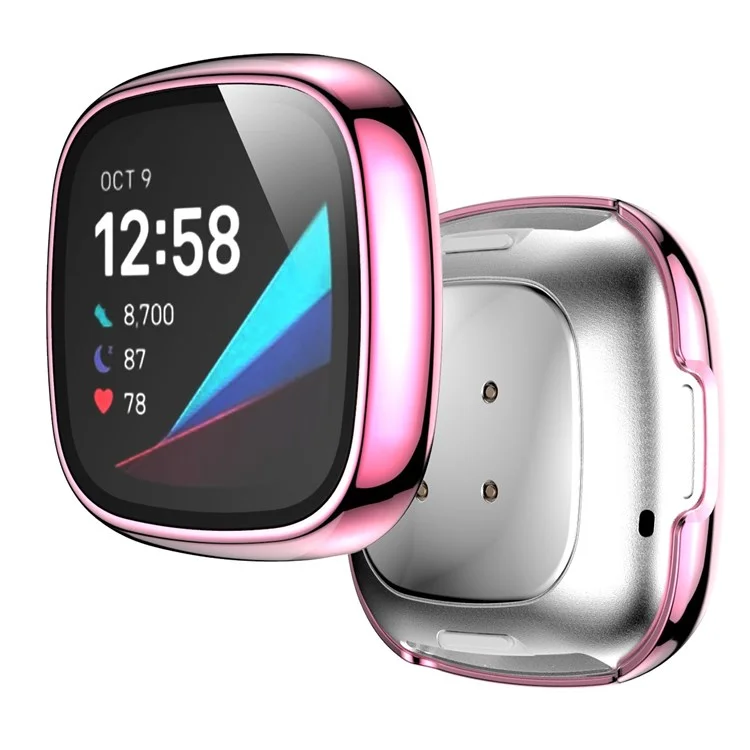 Per Fitbit Versa 3/Sense Custodia rigida in PC placcato e protezione dello schermo in vetro temperato antigraffio - Smartwatch Case - Rosa