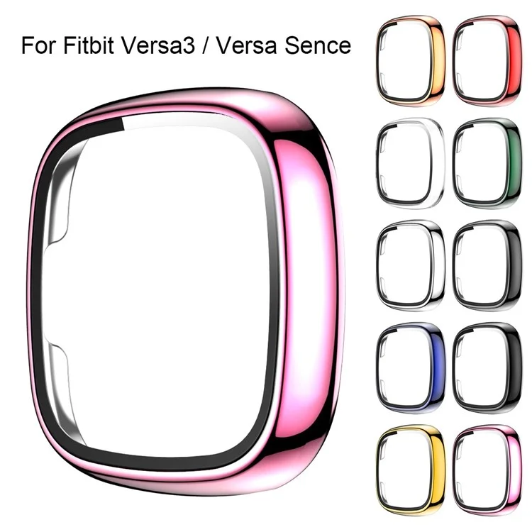 Per Fitbit Versa 3/Sense Custodia rigida in PC placcato e protezione dello schermo in vetro temperato antigraffio - Smartwatch Case - Rosa