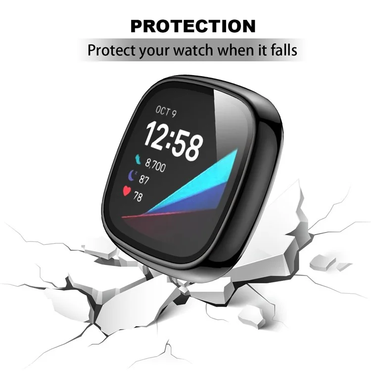 Para Fitbit Versa 3/Sense Electroplating Hard PC Case com Protetor de Tela de Vidro Temperado Resistente a Riscos Case de Relógio Inteligente - Preto