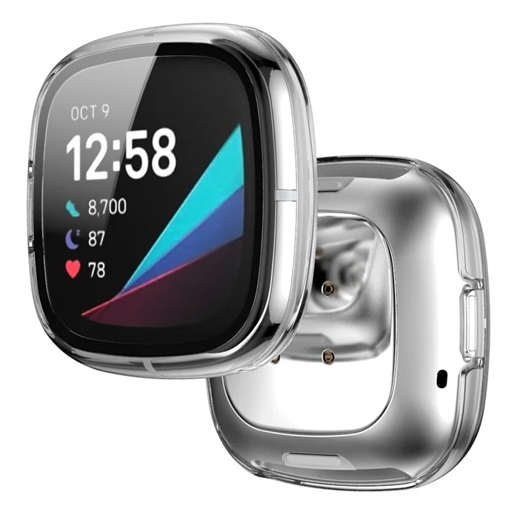 For Fitbit Versa 3/Sense Anti-Scratch Matte Hard PC Case with Tempered Glass Screen Protector Wear-Resistant Smart Watch Cover - Transparent