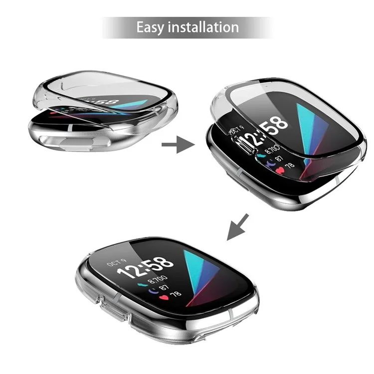 For Fitbit Versa 3/Sense Anti-Scratch Matte Hard PC Case with Tempered Glass Screen Protector Wear-Resistant Smart Watch Cover - Transparent
