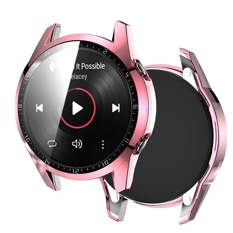 Para Huawei Watch GT 2 46mm Stylish Electroplating PC Watch Cover Case com Protetor de Tela de Vidro Temperado com Placa de Discagem - Rosa