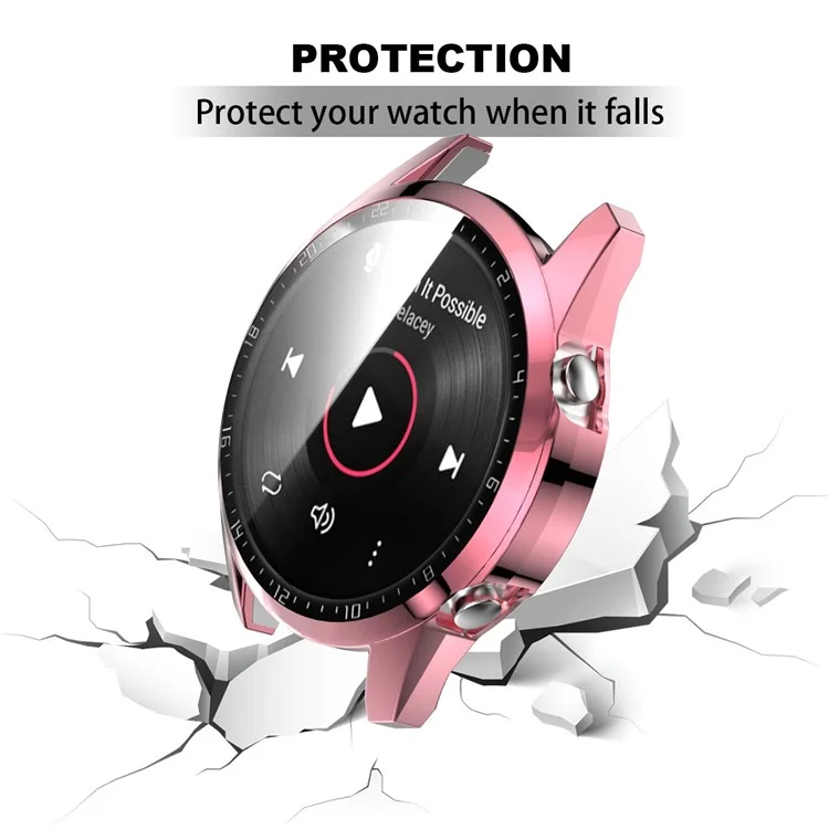 Para Huawei Watch GT 2 46mm Stylish Electroplating PC Watch Cover Case com Protetor de Tela de Vidro Temperado com Placa de Discagem - Rosa