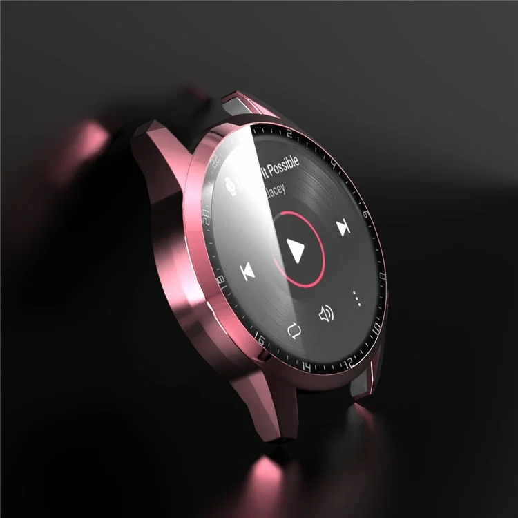Para Huawei Watch GT 2 46mm Stylish Electroplating PC Watch Cover Case com Protetor de Tela de Vidro Temperado com Placa de Discagem - Rosa
