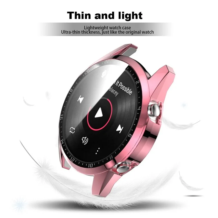 Para Huawei Watch GT 2 46mm Stylish Electroplating PC Watch Cover Case com Protetor de Tela de Vidro Temperado com Placa de Discagem - Rosa