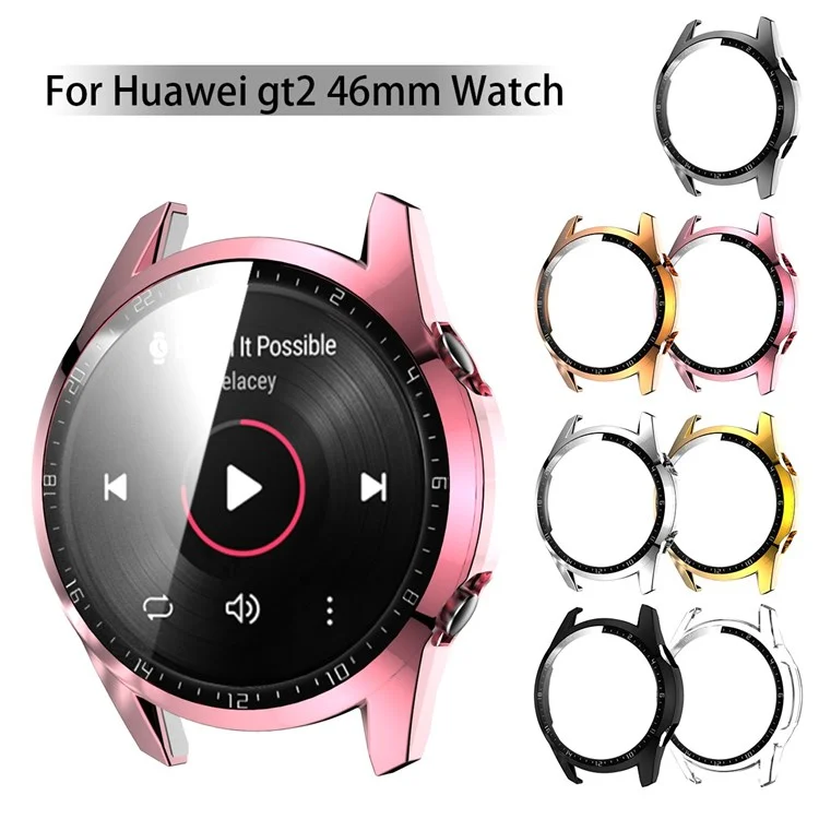 Para Huawei Watch GT 2 46mm Stylish Electroplating PC Watch Cover Case com Protetor de Tela de Vidro Temperado com Placa de Discagem - Rosa