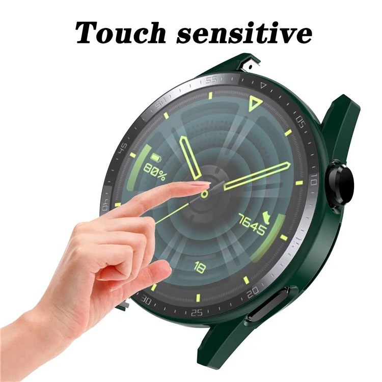 Pour Huawei Watch GT 3 46mm Hard PC Matte Smart Watch Case + hd Temperred Very Down Plate de Conception Protecteur de Conception - Vert