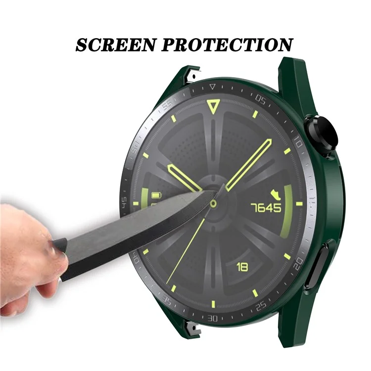 Pour Huawei Watch GT 3 46mm Hard PC Matte Smart Watch Case + hd Temperred Very Down Plate de Conception Protecteur de Conception - Vert