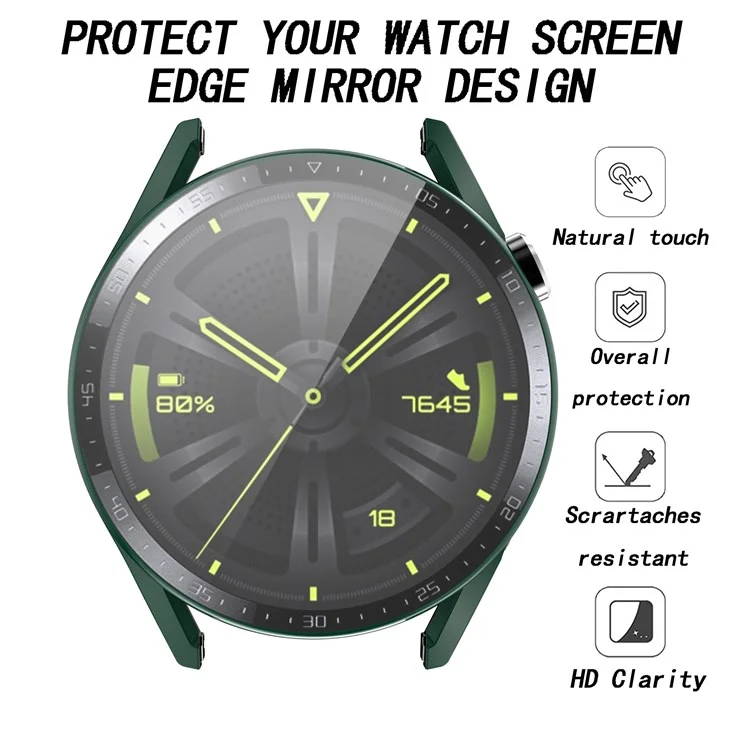 Pour Huawei Watch GT 3 46mm Hard PC Matte Smart Watch Case + hd Temperred Very Down Plate de Conception Protecteur de Conception - Vert