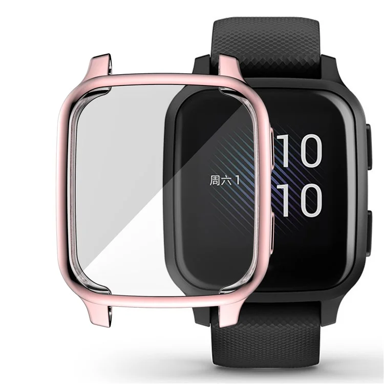 Para Garmin Venu Sq Soft TPU Electroplated Frame Watch Case Full Protection Screen Protector Cover - Pink