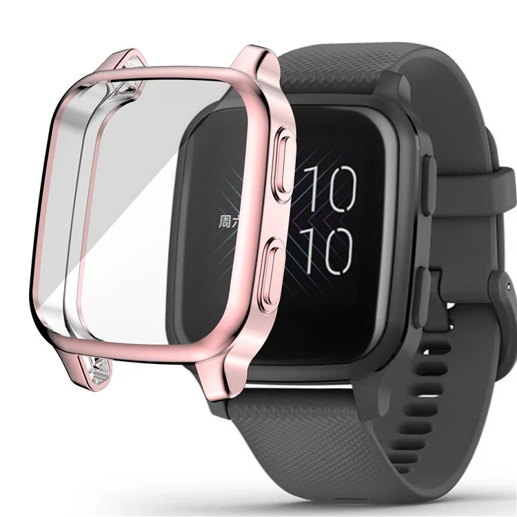Para Garmin Venu Sq Soft TPU Electroplated Frame Watch Case Full Protection Screen Protector Cover - Pink