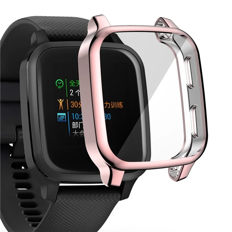 Para Garmin Venu Sq Soft TPU Electroplated Frame Watch Case Full Protection Screen Protector Cover - Pink