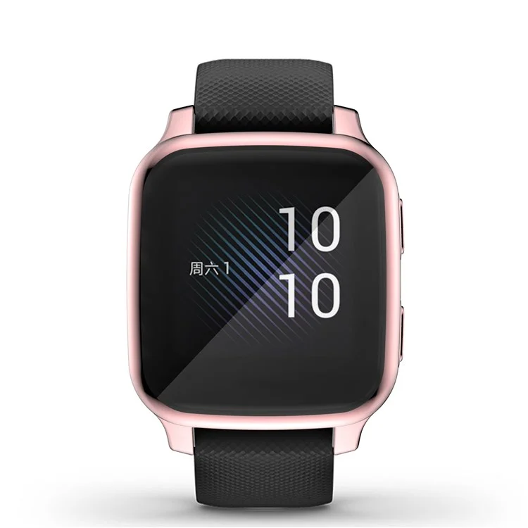 Para Garmin Venu Sq Soft TPU Electroplated Frame Watch Case Full Protection Screen Protector Cover - Pink