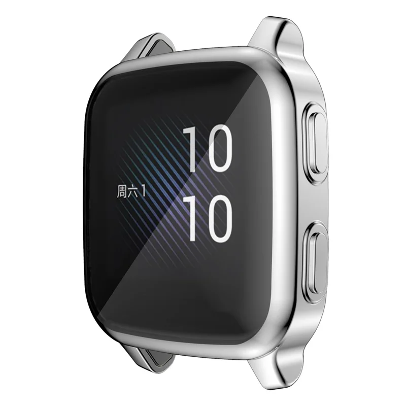For Garmin Venu Sq Soft TPU Electroplated Frame Watch Case Full Protection Screen Protector Cover - Silver