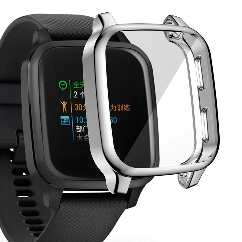 For Garmin Venu Sq Soft TPU Electroplated Frame Watch Case Full Protection Screen Protector Cover - Silver