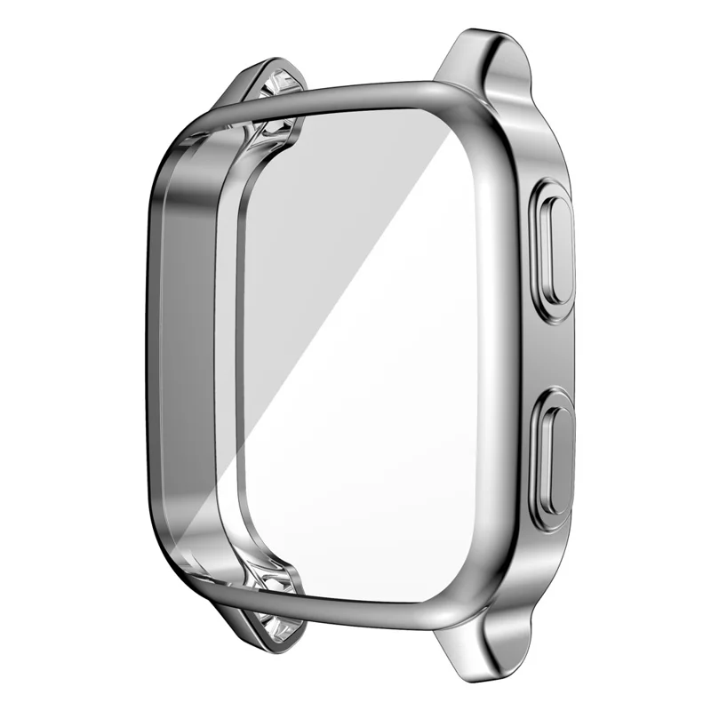 For Garmin Venu Sq Soft TPU Electroplated Frame Watch Case Full Protection Screen Protector Cover - Silver
