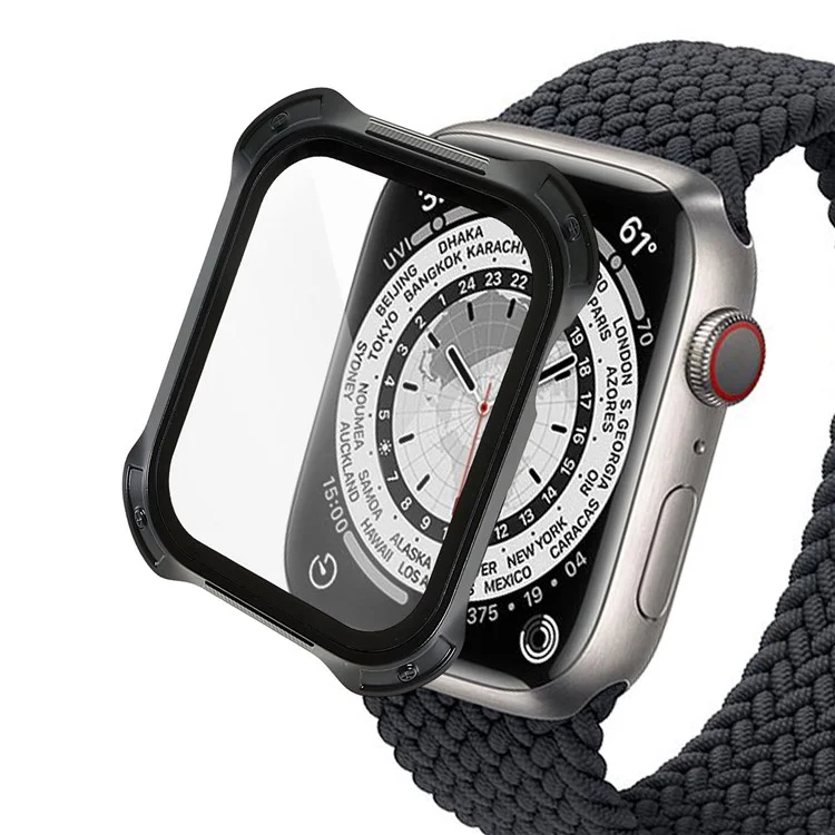 RURIHAI For Apple Watch Series 4 / 5 / 6 44mm / SE 44mm / SE (2022) 44mm Anti-collision Hard PC Watch Case Cover with Tempered Glass Screen Protector