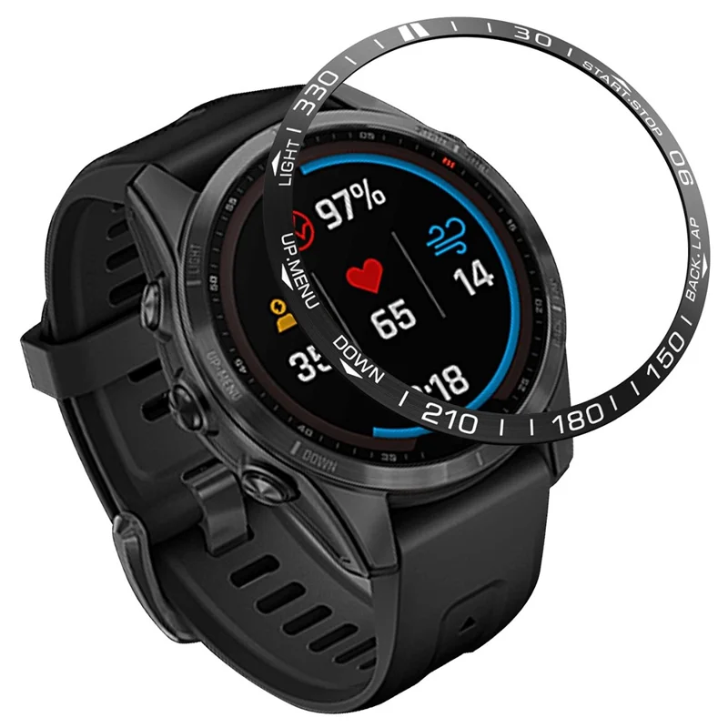 For Garmin Fenix 7S Anti-scratch Metal Watch Bezel Ring Protection Ring - Black