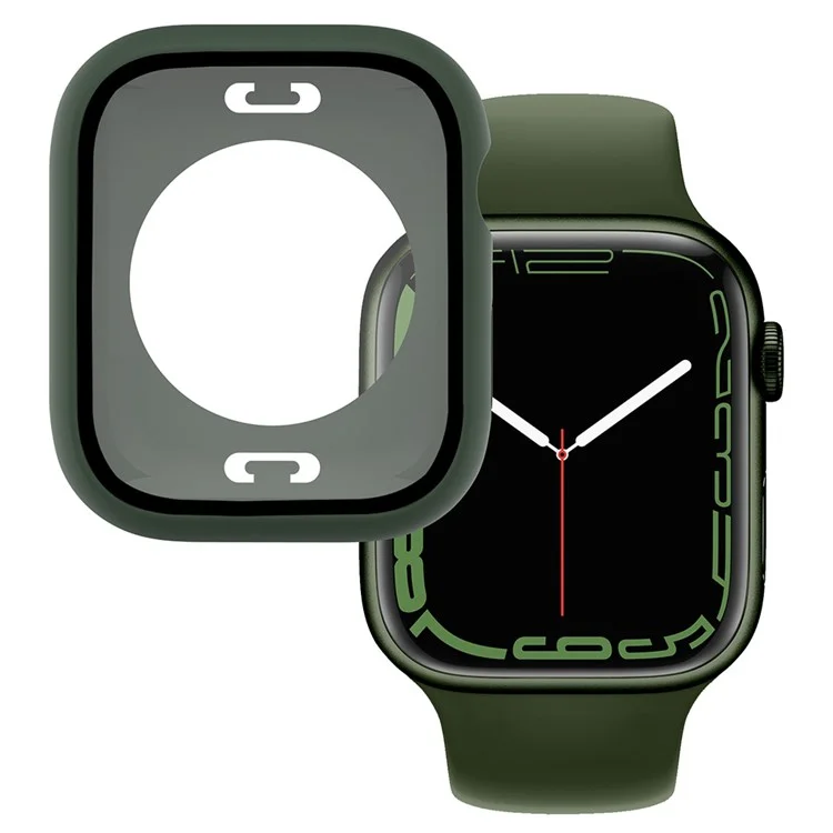 For Apple Watch Series 9 / 8 / 7 45mm Anti-scratch Tempered Glass Screen Protector Waterproof PC Watch Case with Back Cover - Blackish Green