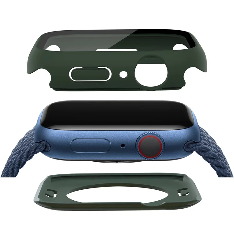 For Apple Watch Series 9 / 8 / 7 45mm Anti-scratch Tempered Glass Screen Protector Waterproof PC Watch Case with Back Cover - Blackish Green