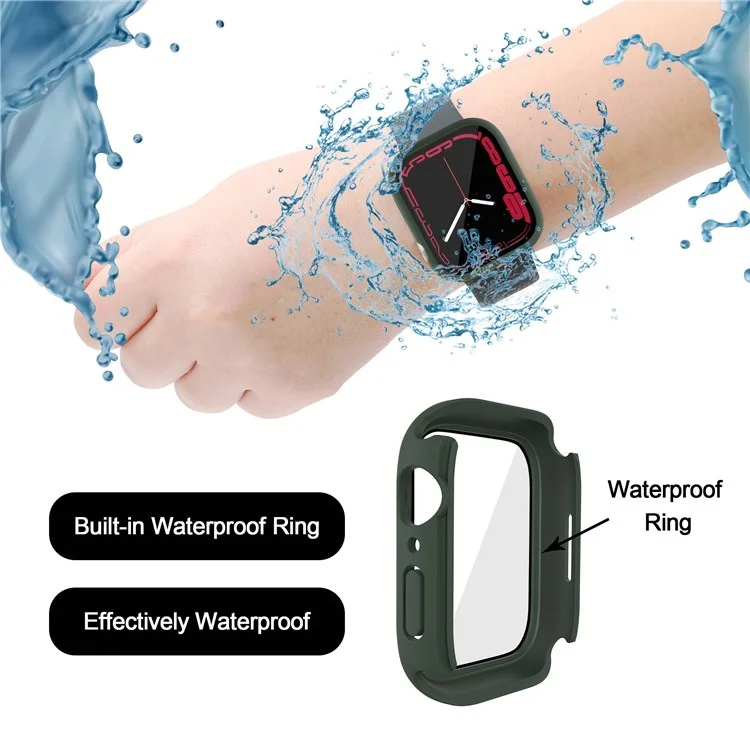 For Apple Watch Series 9 / 8 / 7 45mm Anti-scratch Tempered Glass Screen Protector Waterproof PC Watch Case with Back Cover - Blackish Green